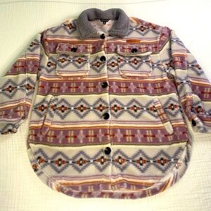 Simply Southern Aztec Gray Sweatshirt Shacket Jacket Sherpa Fleece Medium